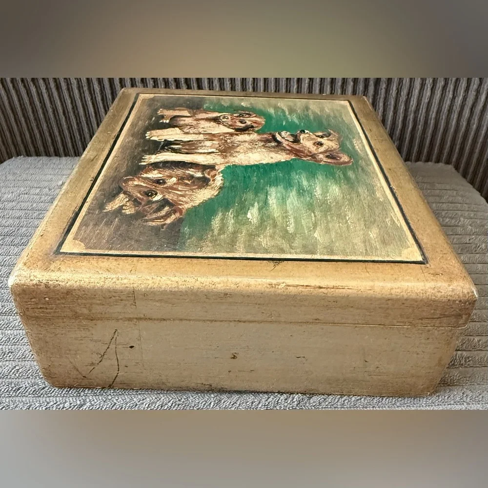 Antique Handpainted Signed Meyer Dog Cat Tin Boxes Jewelry Trinket Lot Of 4